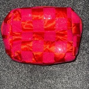 Checkerboard Satin Cosmetic Pouch in Red orange & Pink